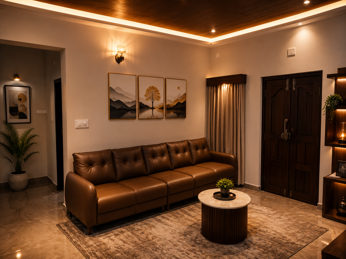 Expansive living hall and guest lounge at Cave Aura